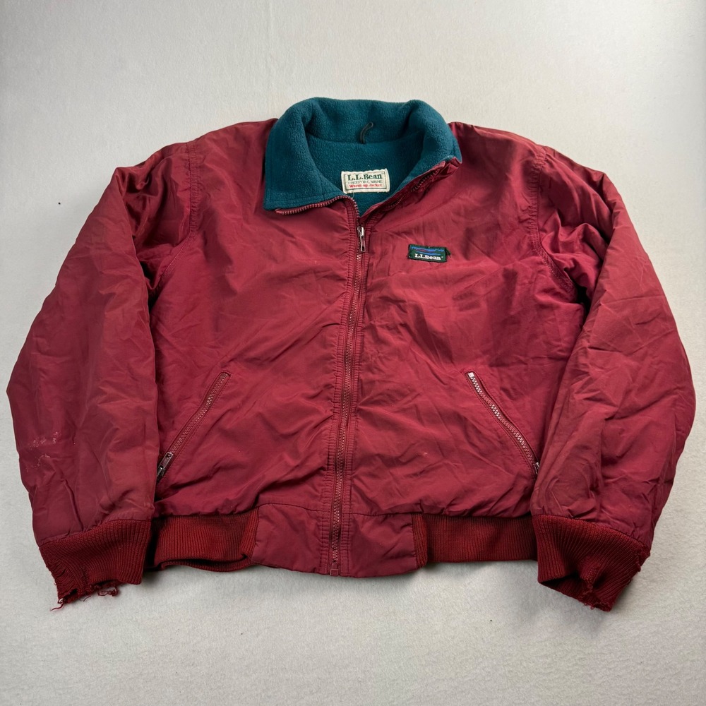LL Bean Warm-Up Jacket Burgundy Teal Fleece Lined Vintage Bomber Womens Medium
